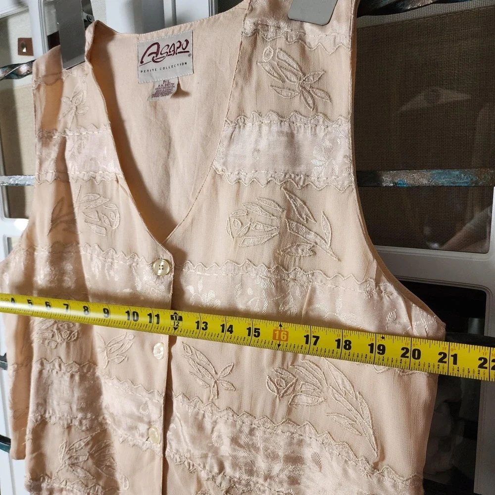 Asaro Petite Collection Vintage Pink Peach Embroidered Rayon Cotton Vest‎ PL